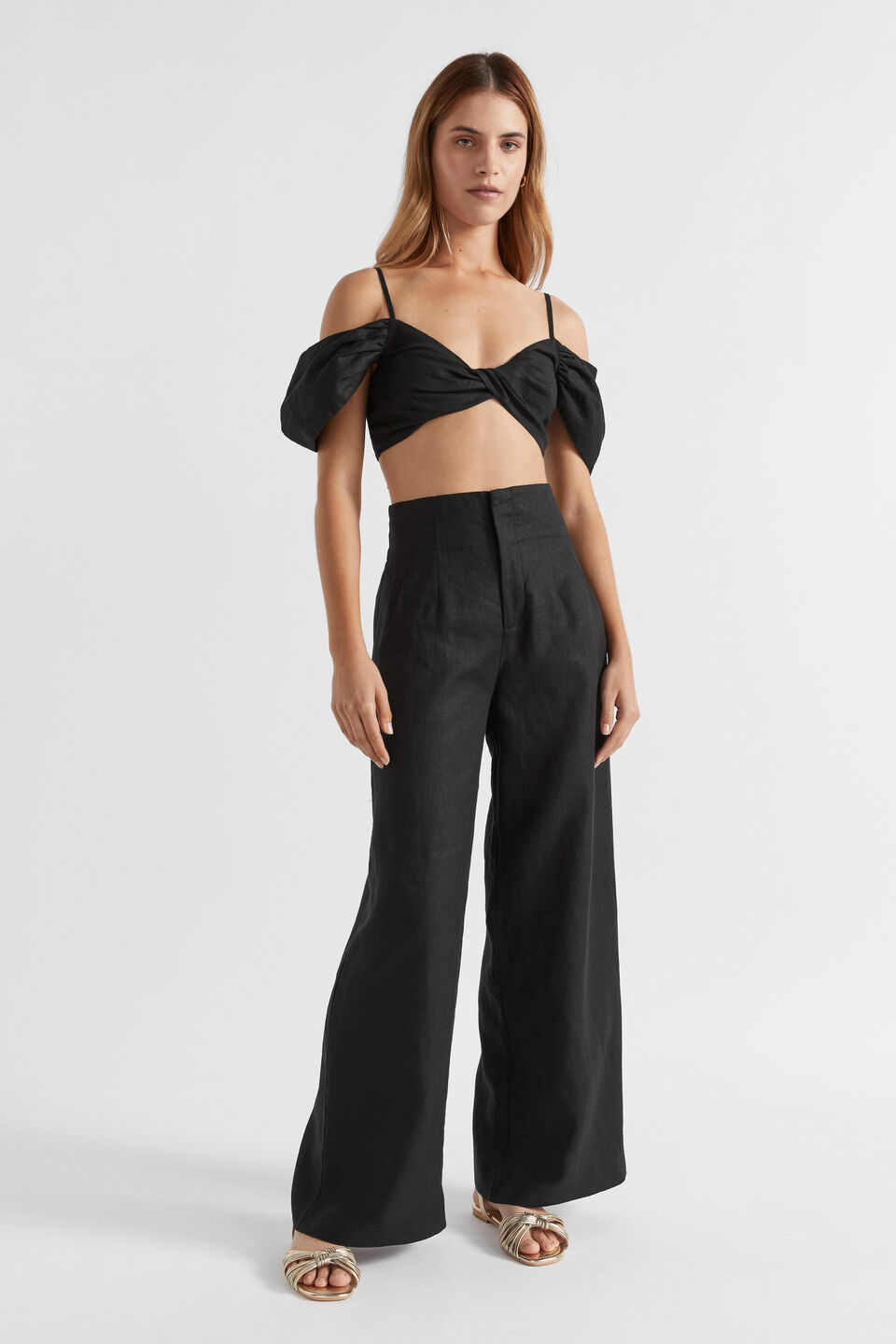Twist Front Crop  Black