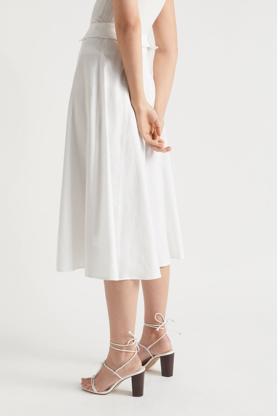 Tie Panel Midi Skirt  Whisper White