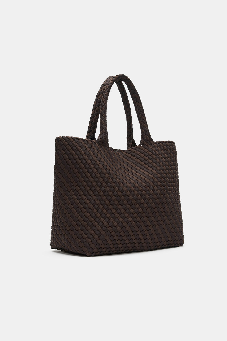 Woven Textured East West Tote  Coffee Bean