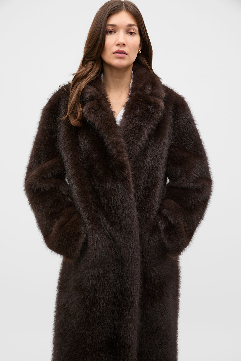Maxi Faux Fur Coat  Coffee Bean