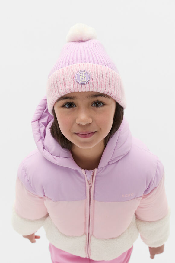 Rib Colourblock Beanie  Orchid  hi-res