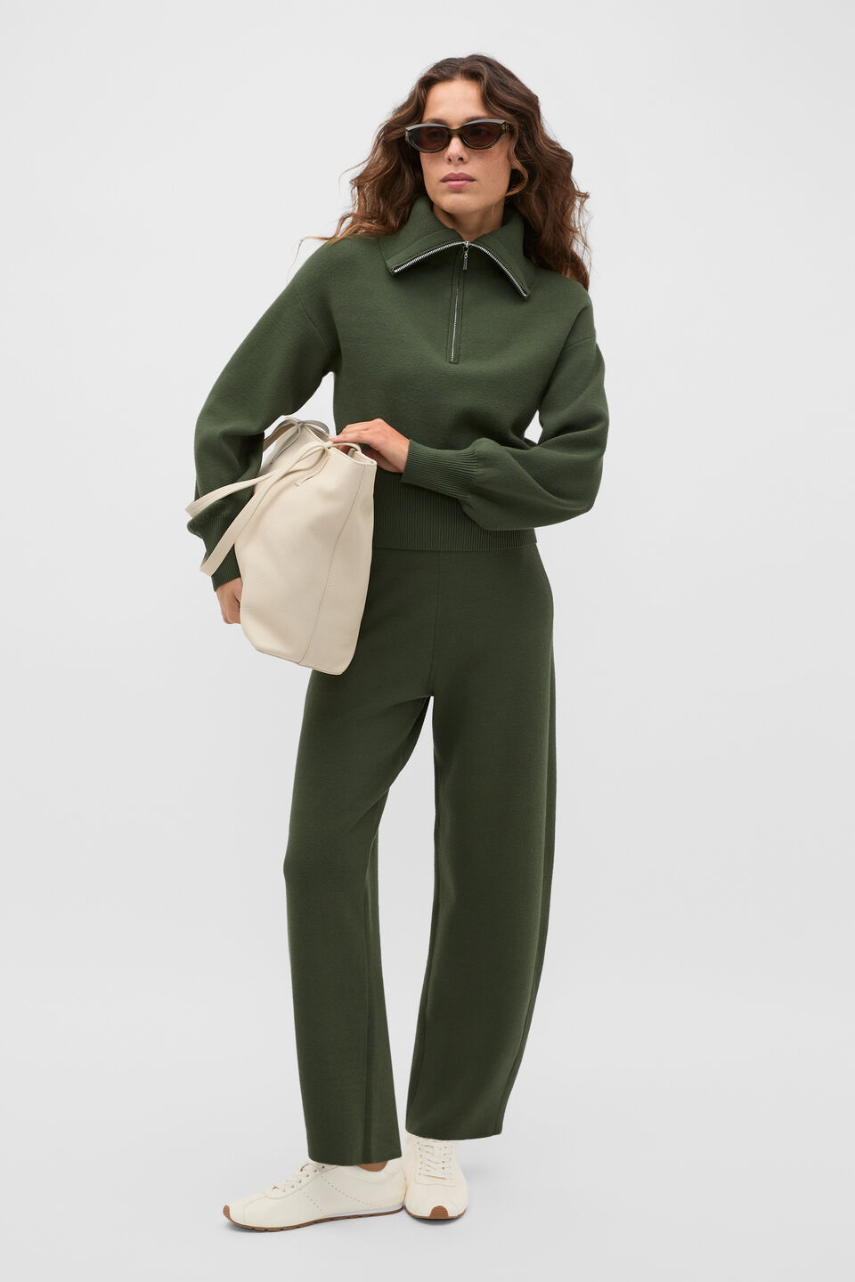 Double Knit Crop Zip Through  Deep Forest