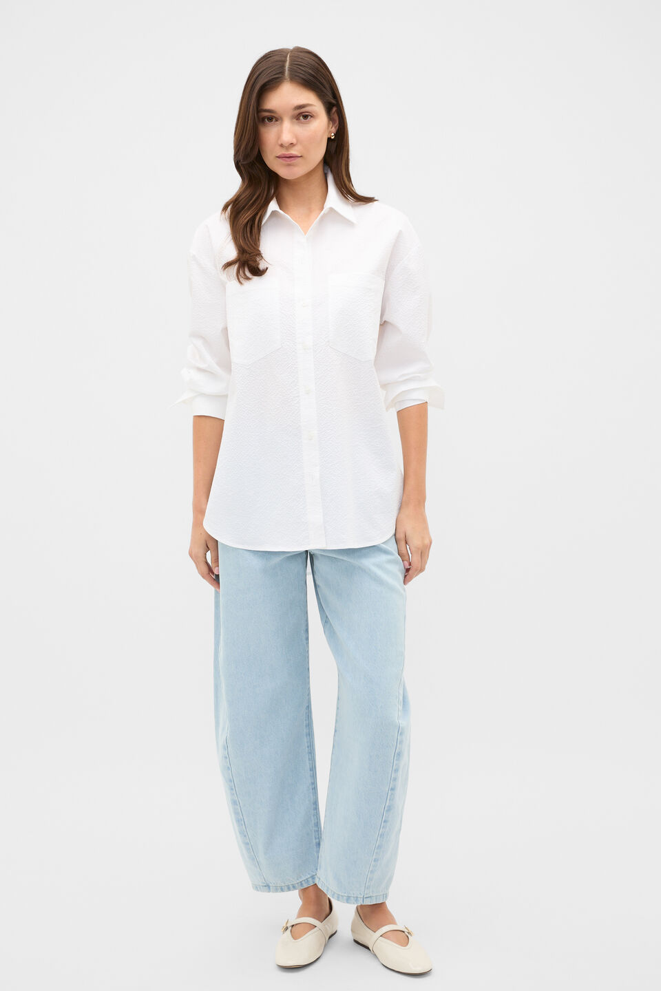 Textured Cotton Shirt  Whisper White