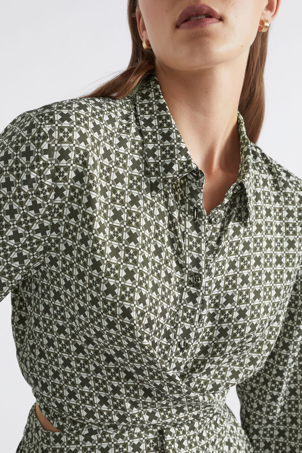 Mini Geo Wrap Shirt  Dark Fern Geo