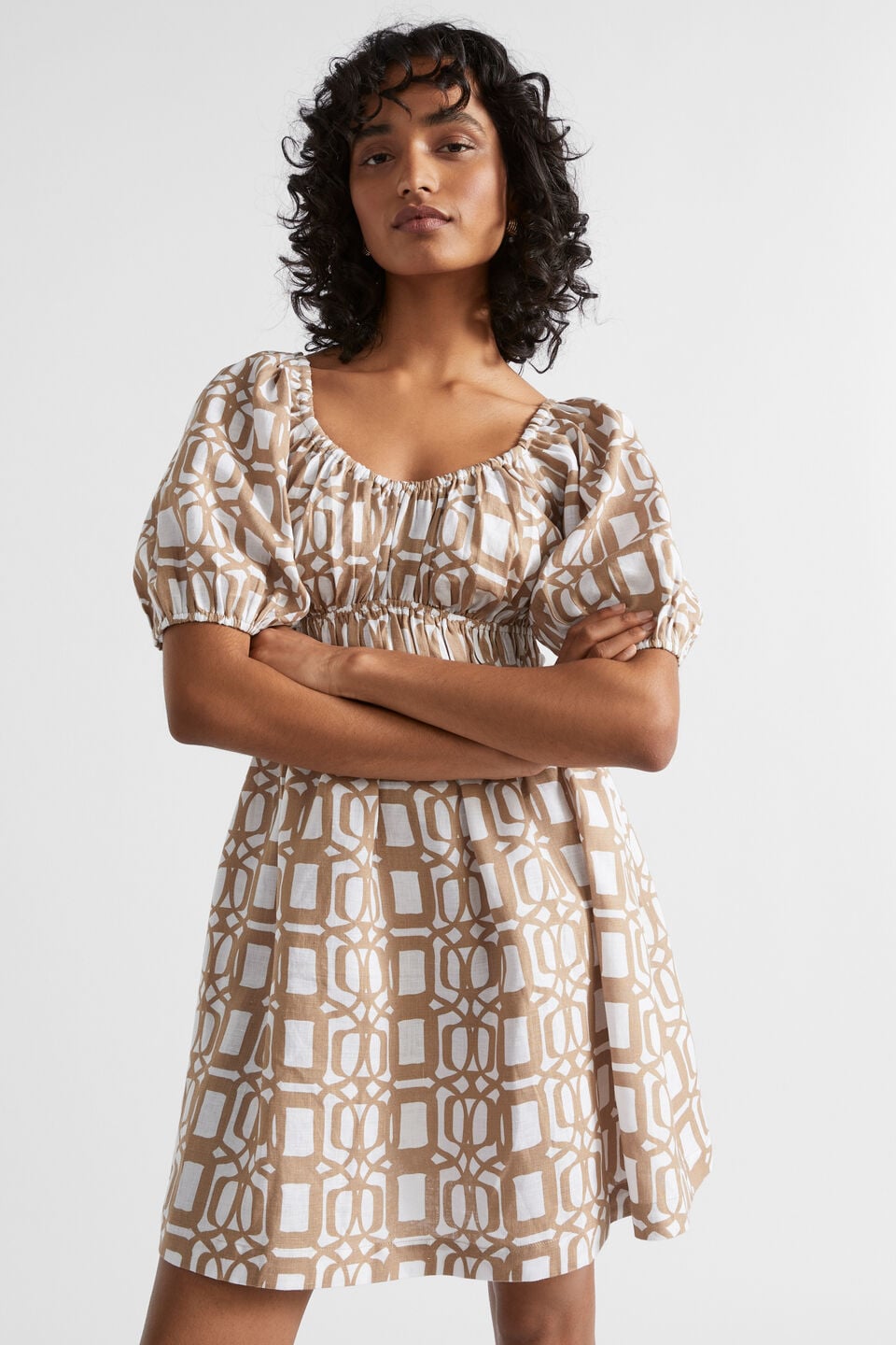 Linen Retro Mini Dress  Barley Retro