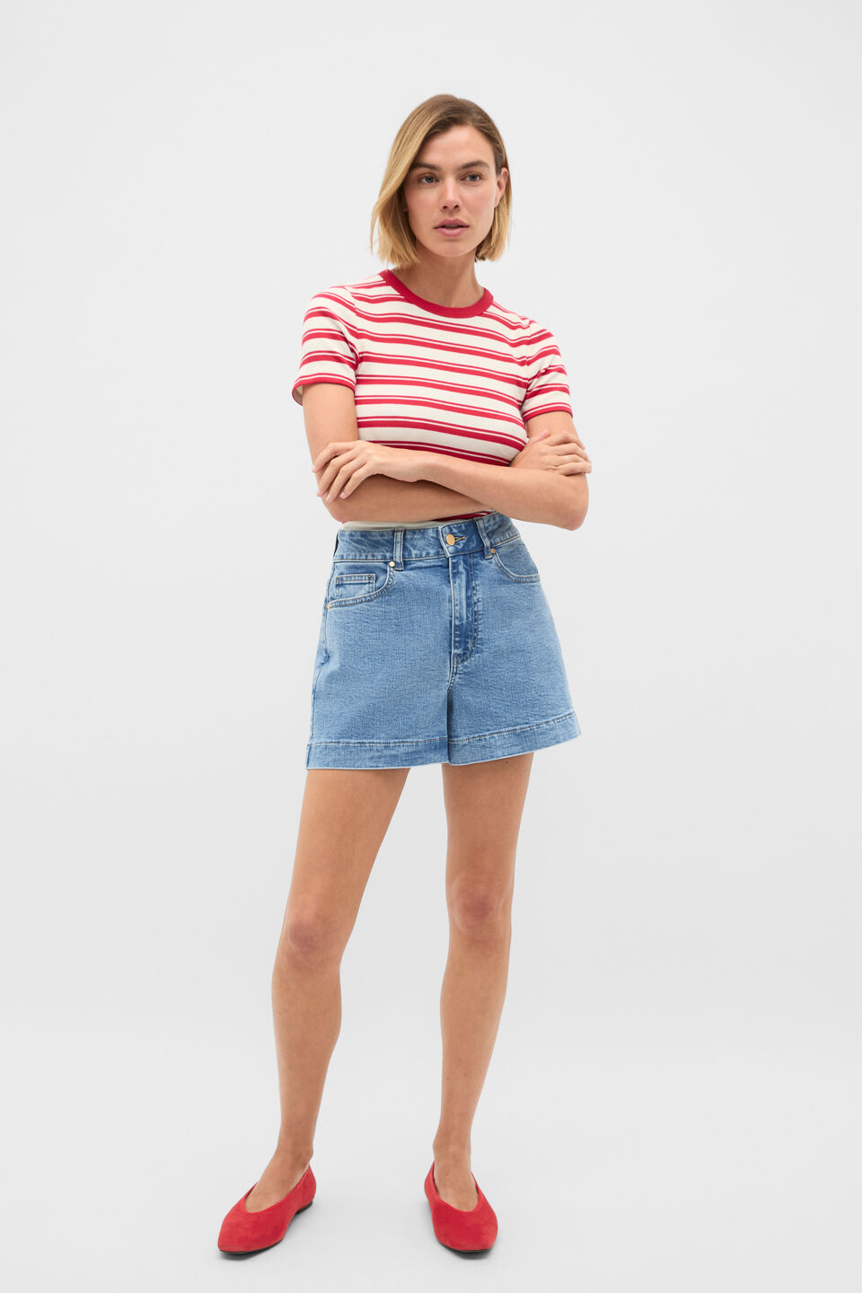 Stripe Rib Tee  Poppy Stripe