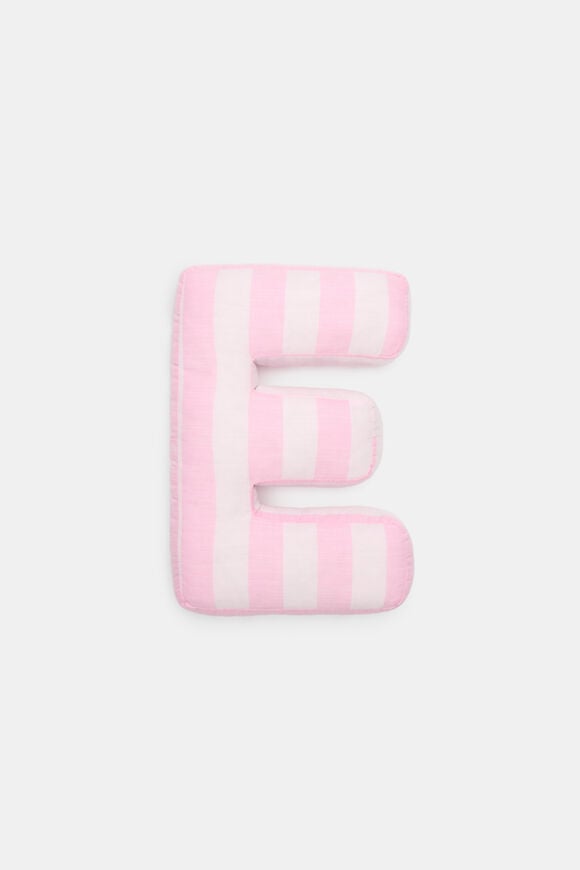Pink Stripe Initial Cushion  E  hi-res