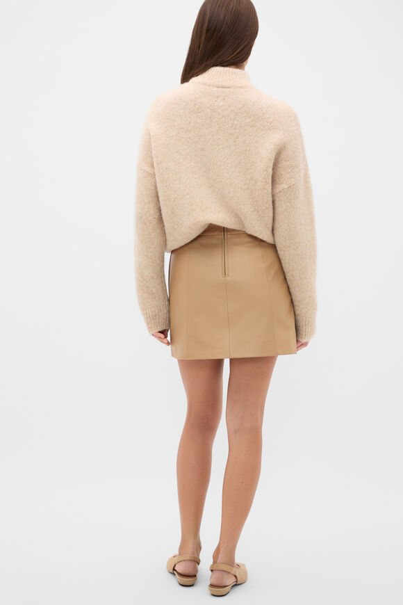 Leather Panelled Mini Skirt  Sandstone  hi-res