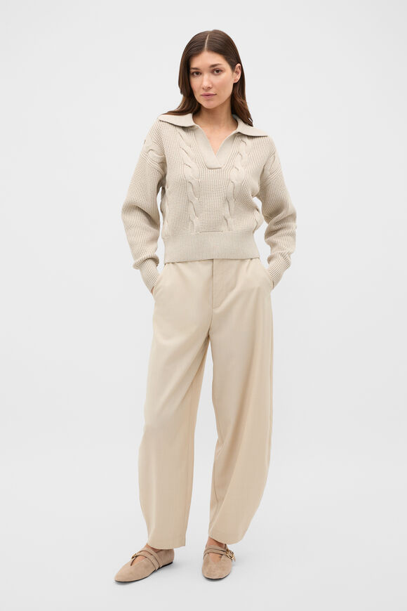 Cotton Textured Cable Knit  Cashew Cream Marle  hi-res