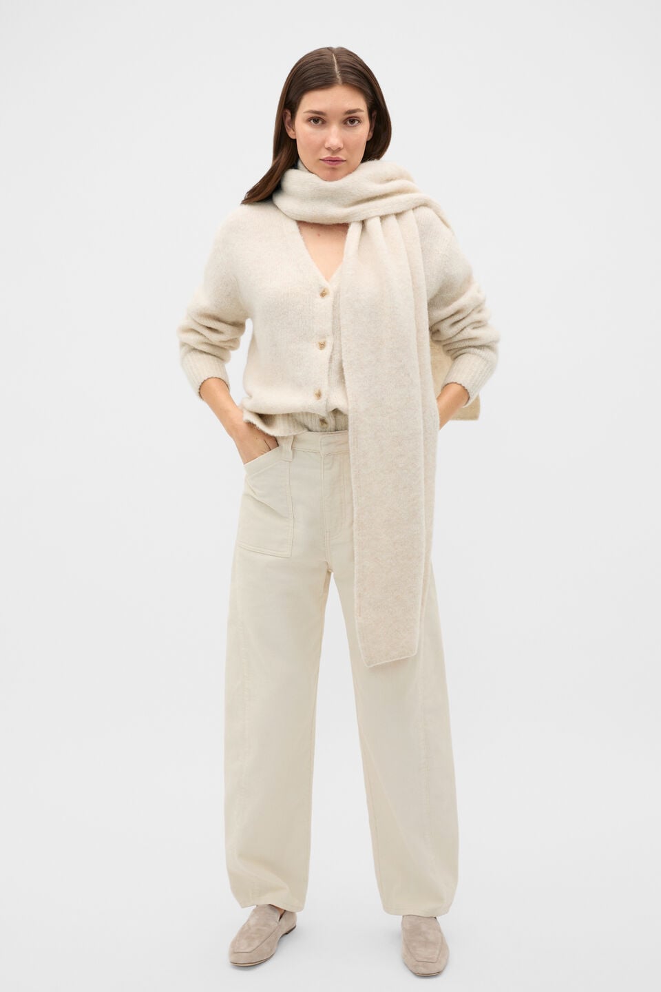Alpaca Blend Scarf Cardigan  Vanilla Cream Marle