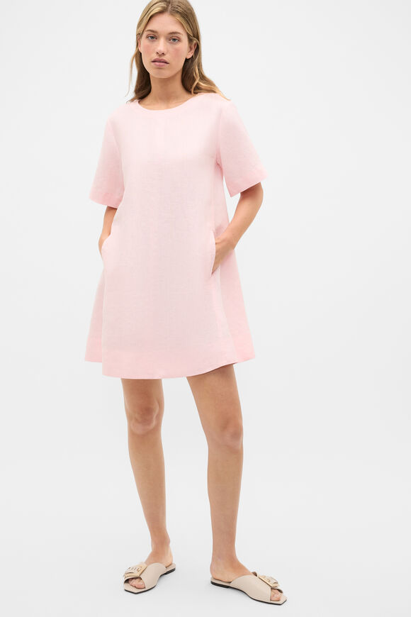 Linen Short Sleeve Mini Dress  Pale Blossom  hi-res