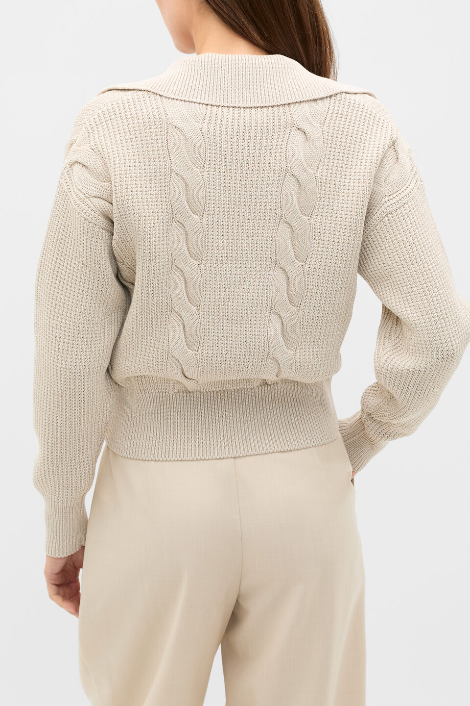 Cotton Textured Cable Knit  Cashew Cream Marle