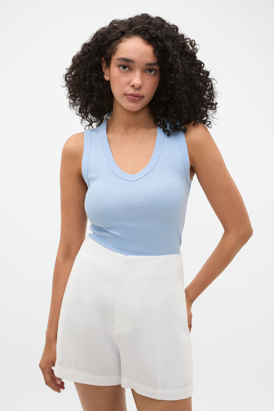 Australian Cotton V Neck Tank  Chalk Blue