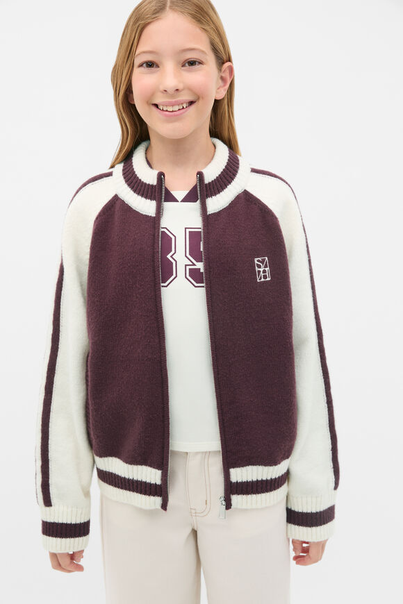 Zip Up Knit Bomber  Mulberry  hi-res