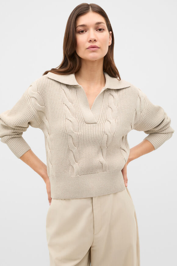Cotton Textured Cable Knit  Cashew Cream Marle  hi-res