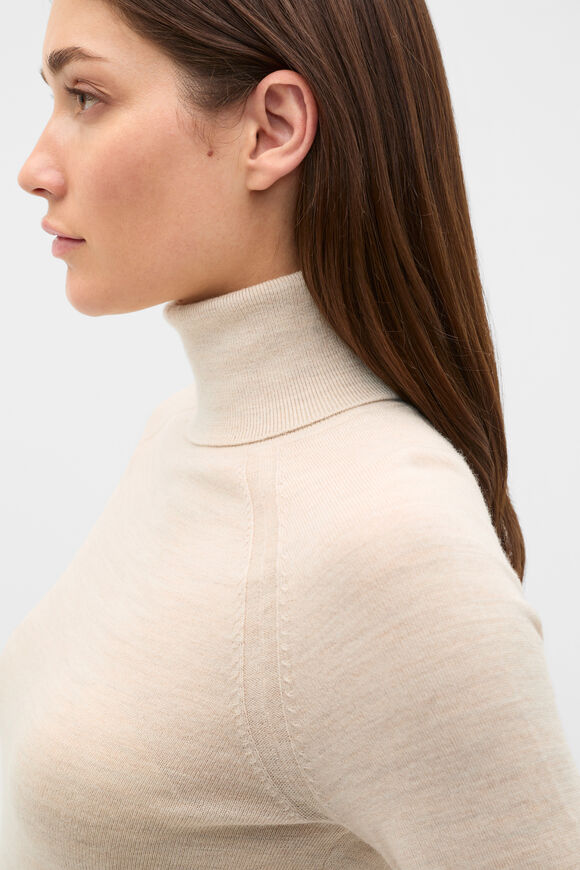 Merino Roll Neck Raglan Knit  Cashew Cream Marle  hi-res