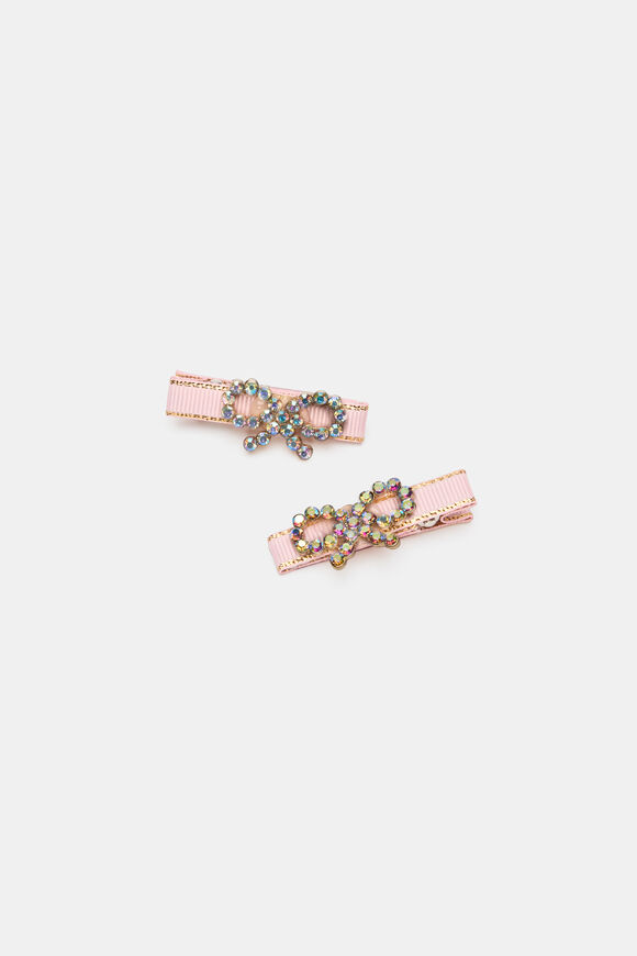 Diamante Bow Duck Clips  Pink Lemonade  hi-res