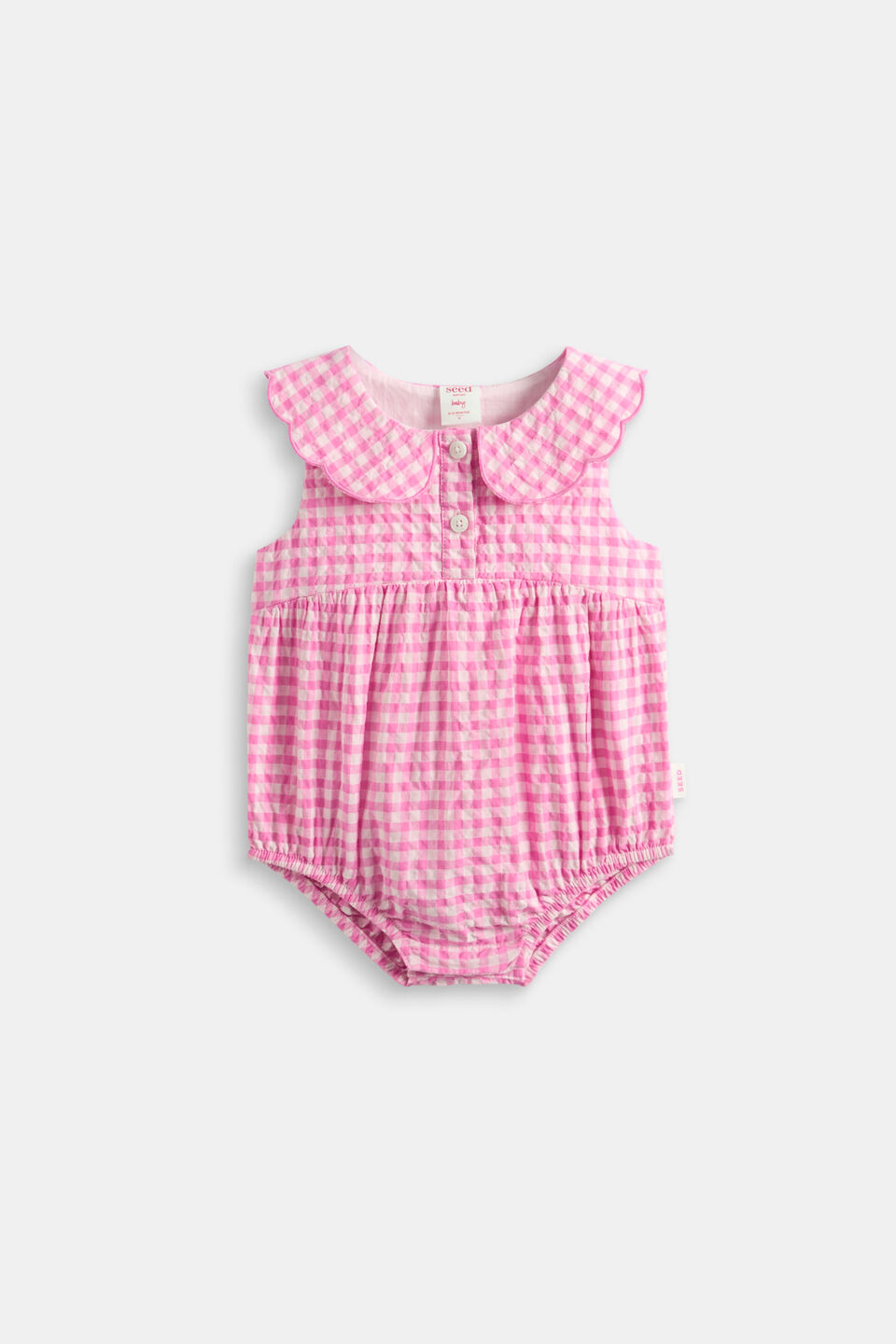 Gingham Scallop Romper  Wild Berry