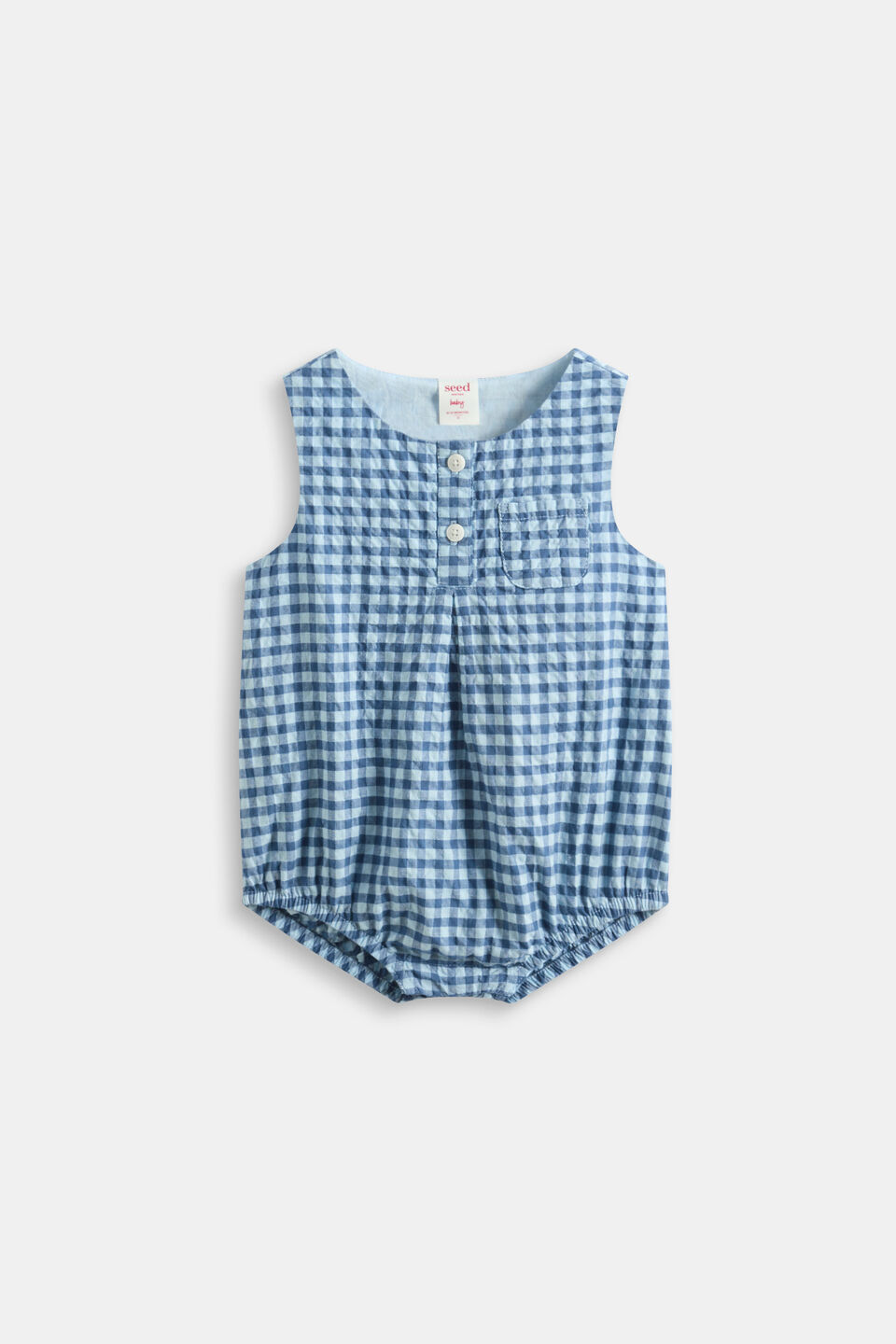 Gingham Pocket Romper  Washed Navy