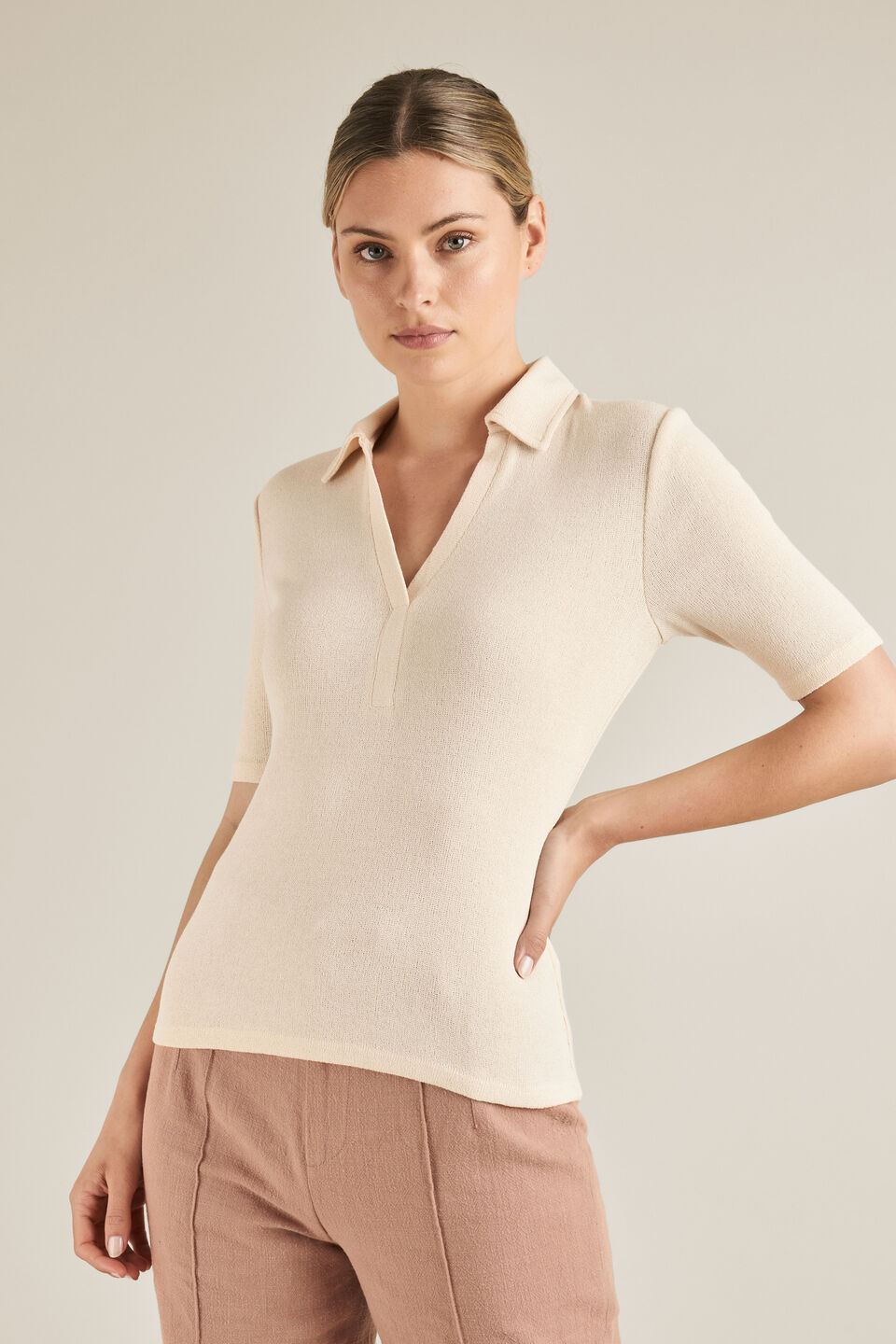 Short Sleeve Collared Top  