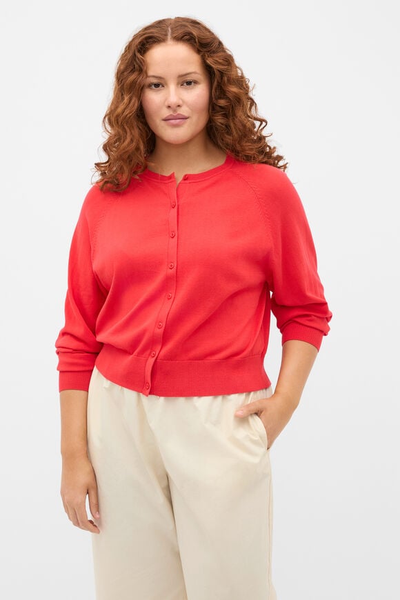 Cotton Blend Raglan Cardigan  Chilli Red  hi-res