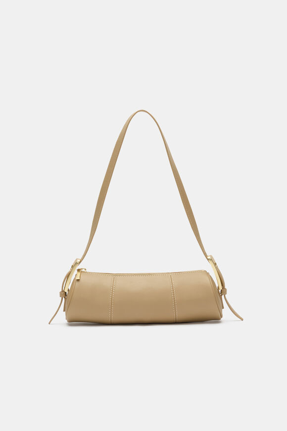 Leather Rounded Shoulder Bag  Cashew  hi-res