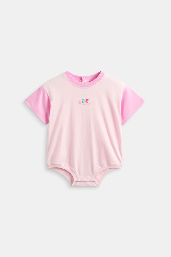 Colour Block Logo Romper  Pink Lemonade  hi-res
