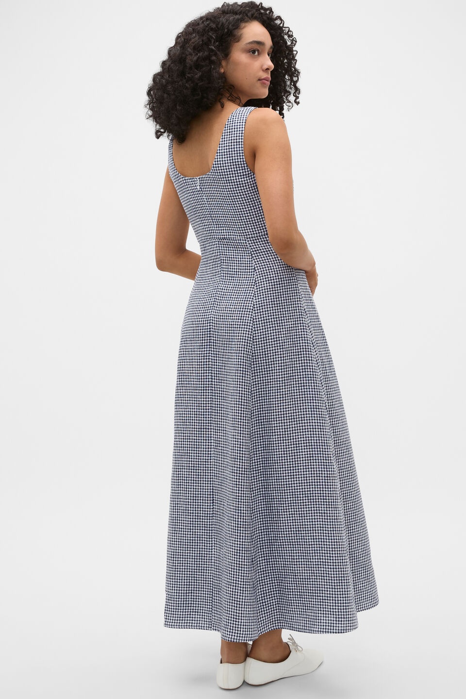 Linen Gingham Midi Dress  Twilight Blue Gingham