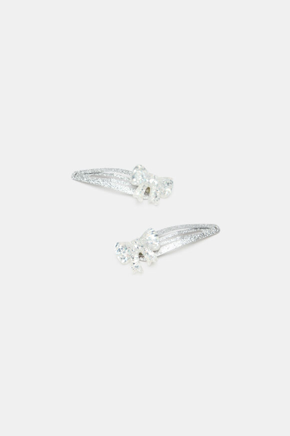 Resin Bow Snaps  Silver Glitter  hi-res