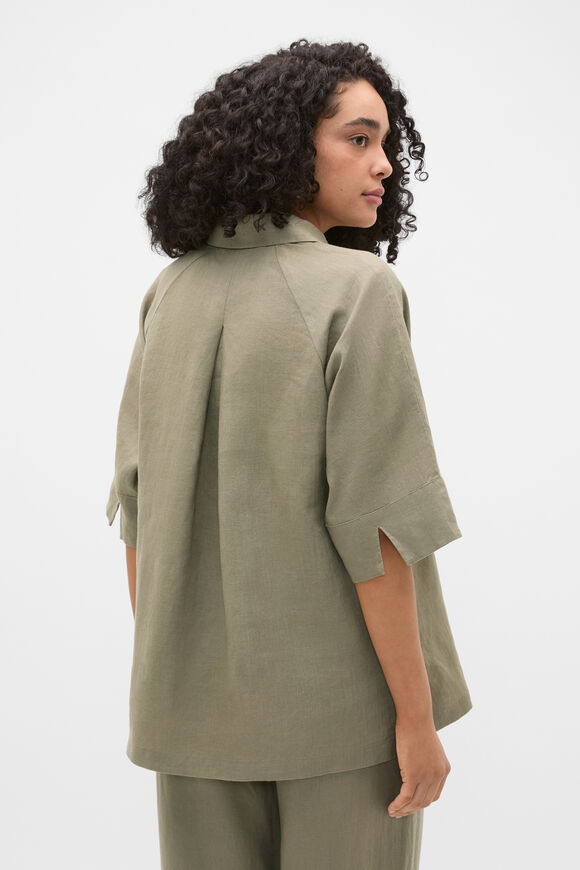 Core Linen Half Placket Popover  Caper  hi-res