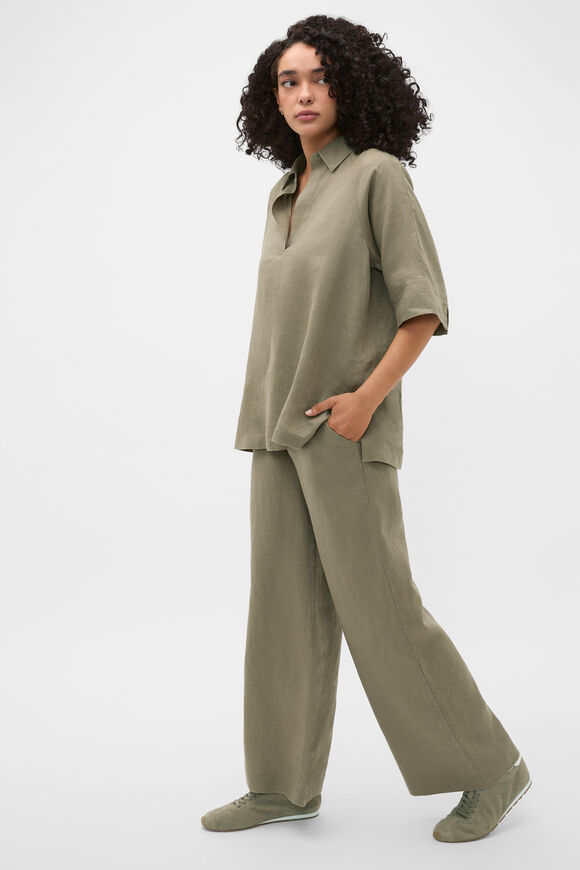 Core Linen Half Placket Popover  Caper  hi-res