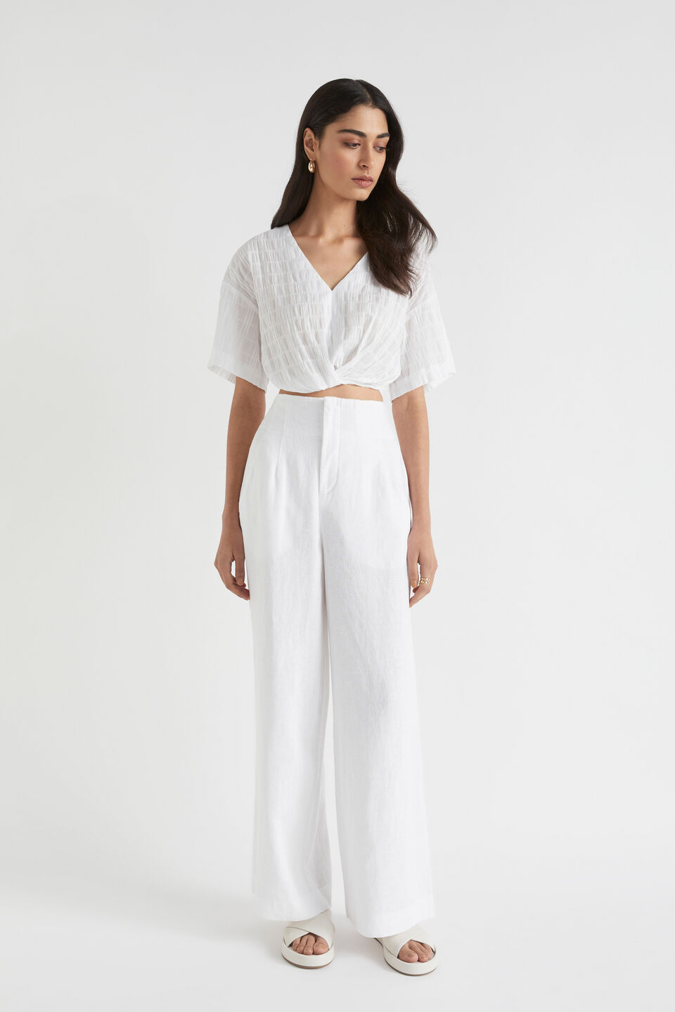 Textured Twist Front Top  Whisper White