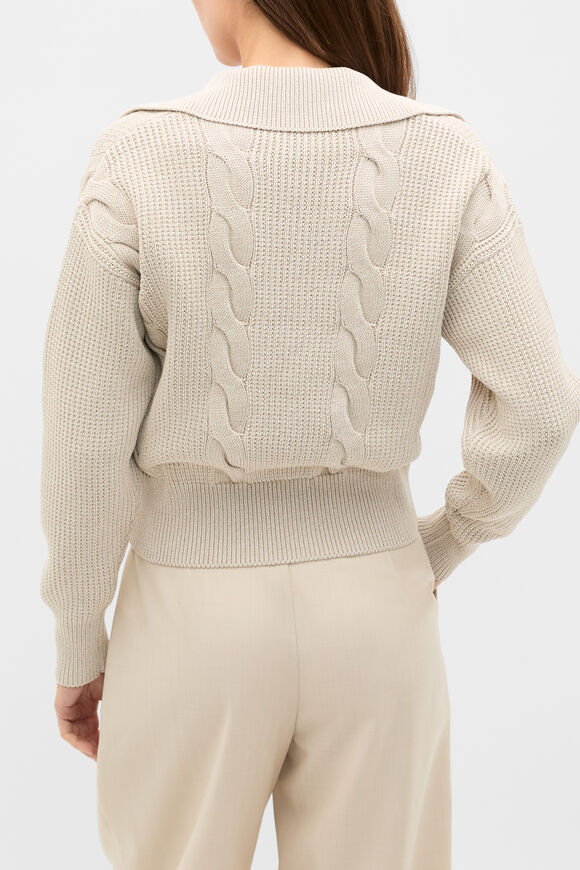 Cotton Textured Cable Knit  Cashew Cream Marle  hi-res