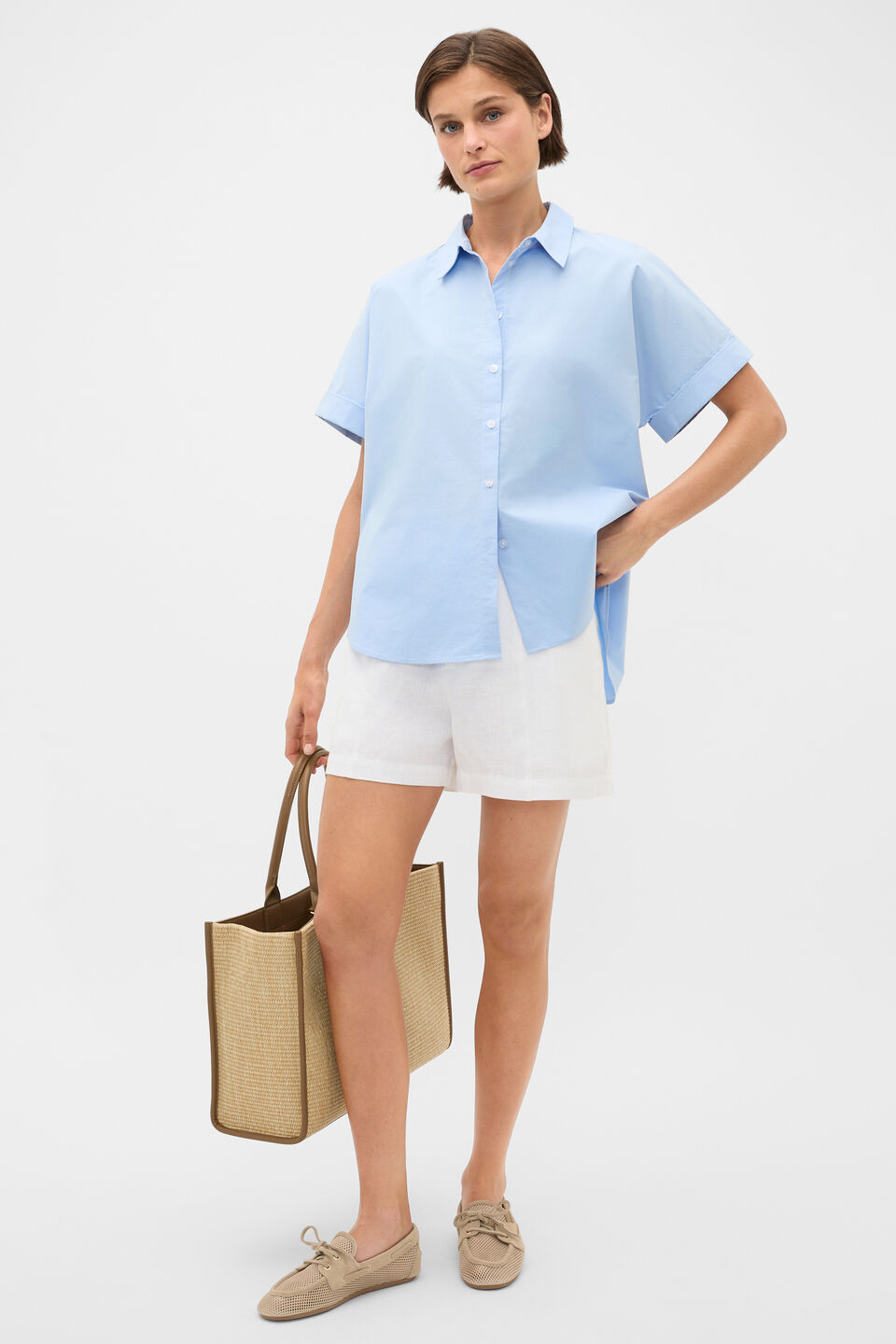 Poplin Short Sleeve Shirt  Chalk Blue