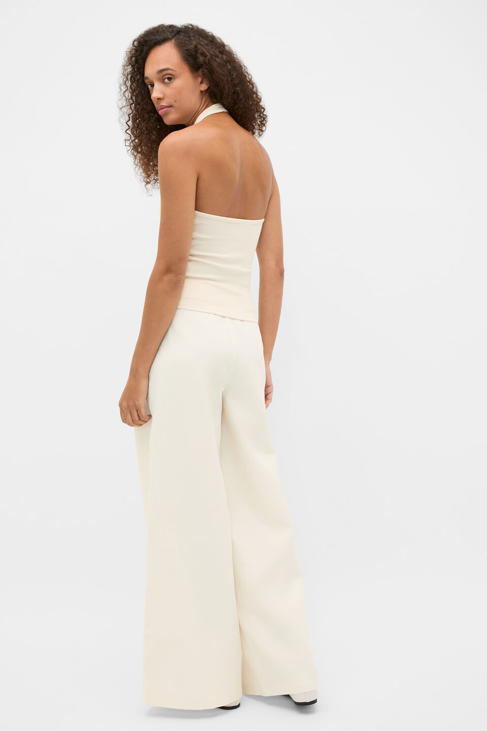 Halter Rib Scoop Neck Tank  Coconut Cream