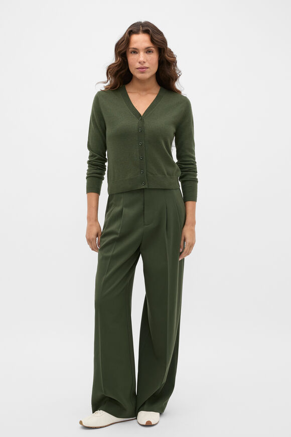 Australian Merino V Neck Cardigan  Deep Forest  hi-res
