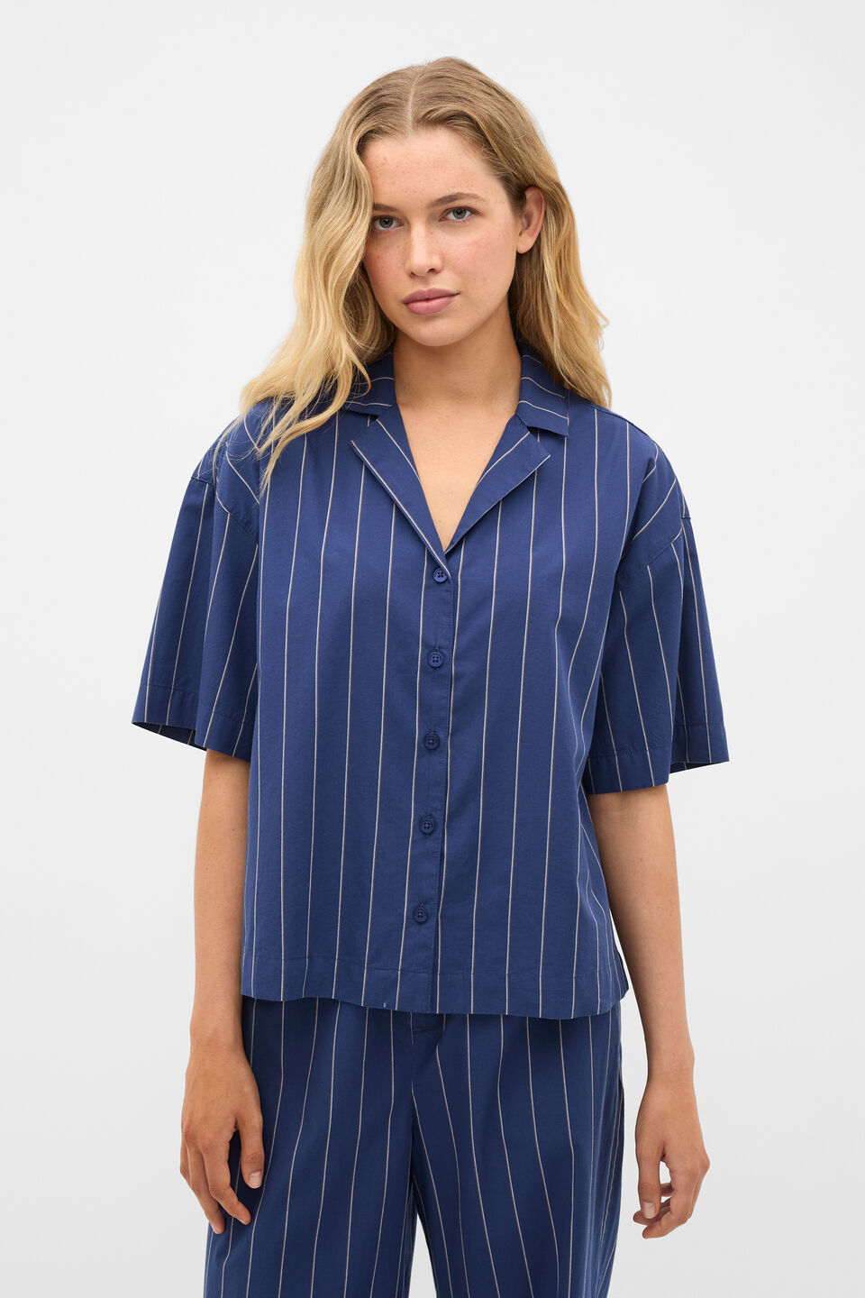 Stripe Shirt and Pant PJ Set  Royal Blue