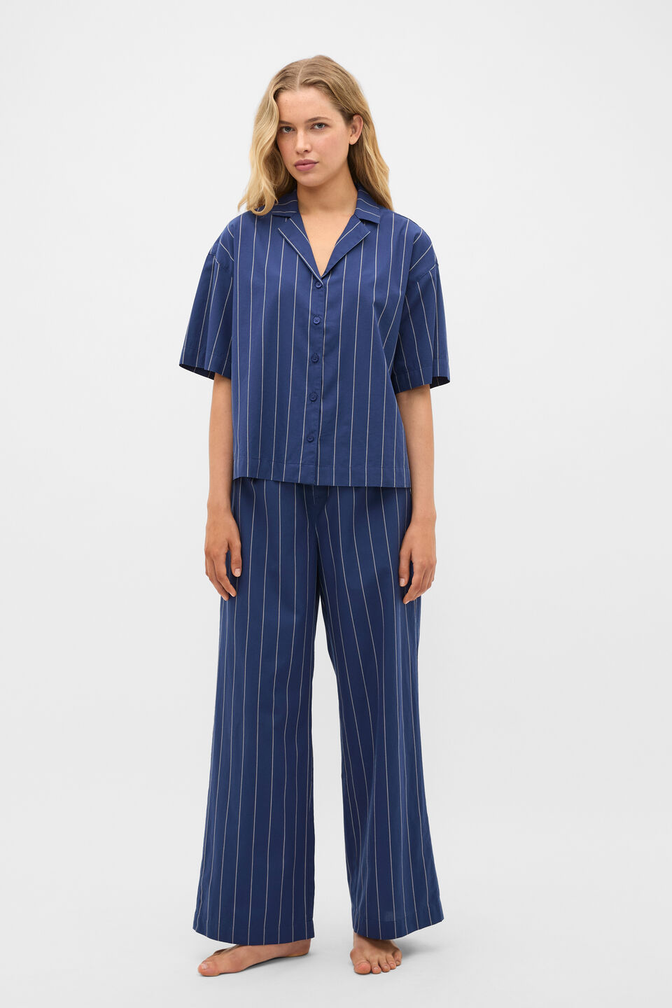 Stripe Shirt and Pant PJ Set  Royal Blue