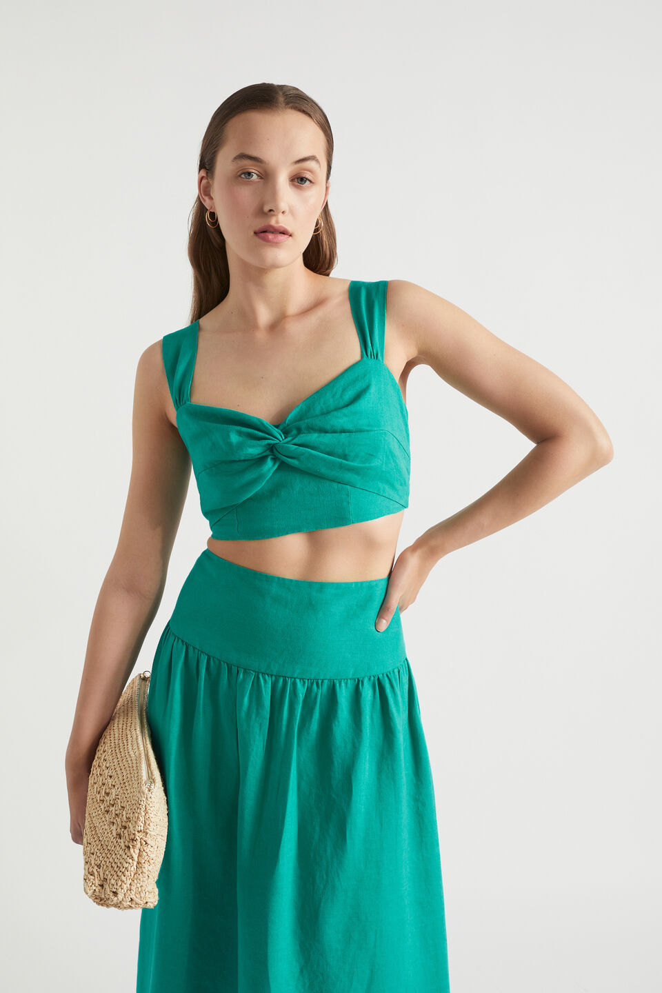 Linen Twist Front Crop Top  Deep Teal