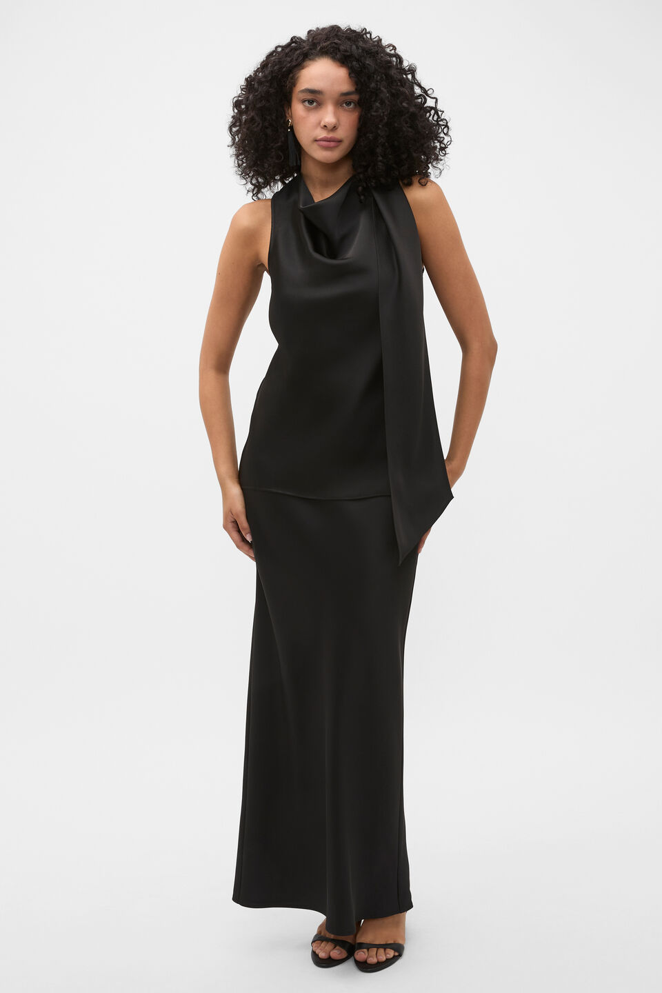90s Satin Wrap Neck Top  Black