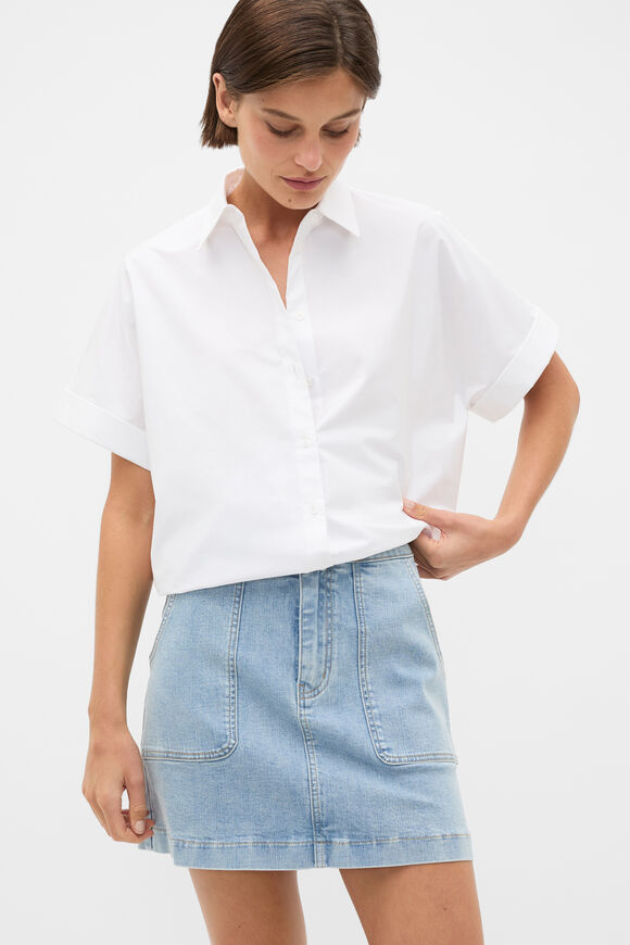Denim A-Line Pocket Mini Skirt   Chalk Blue Wash  hi-res