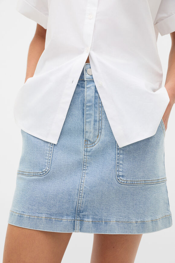 Denim A-Line Pocket Mini Skirt   Chalk Blue Wash  hi-res