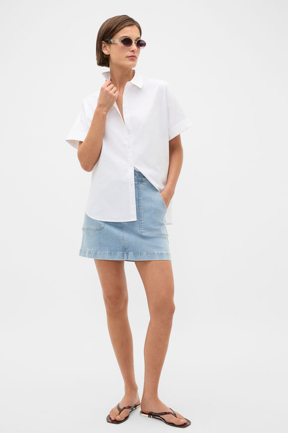 Denim A-Line Pocket Mini Skirt   Chalk Blue Wash  hi-res