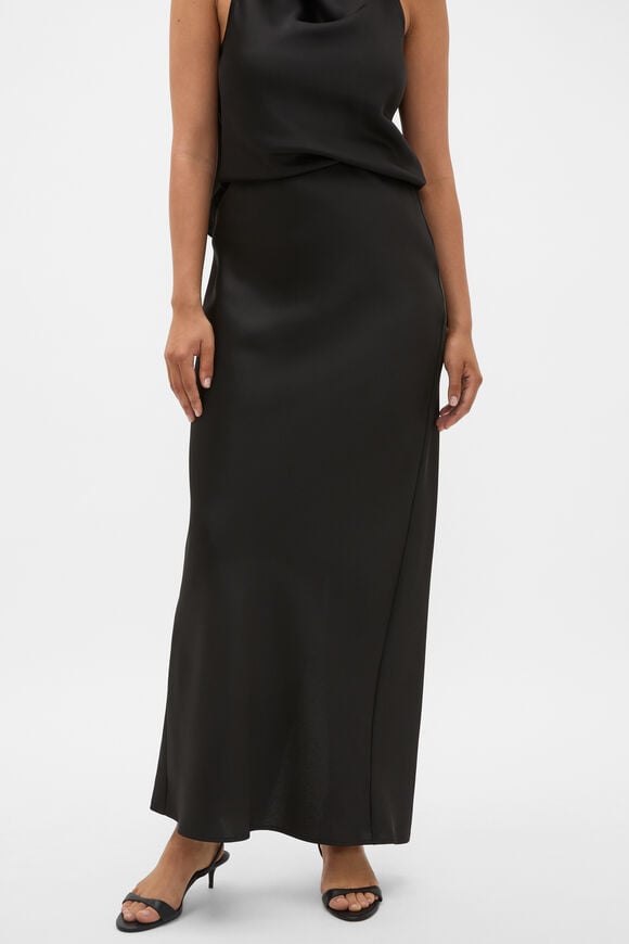 Satin Slip Column Skirt  Black  hi-res