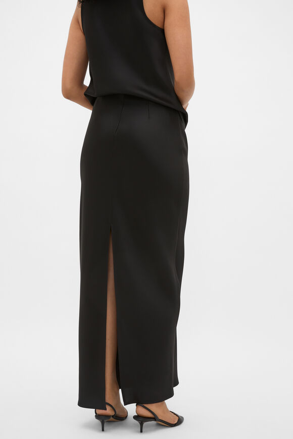 Satin Slip Column Skirt  Black  hi-res