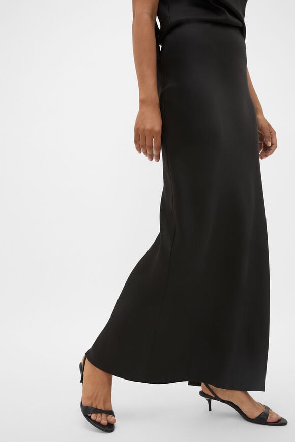 Satin Slip Column Skirt  Black  hi-res