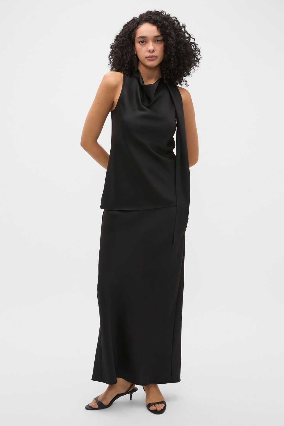 Satin Slip Column Skirt  Black