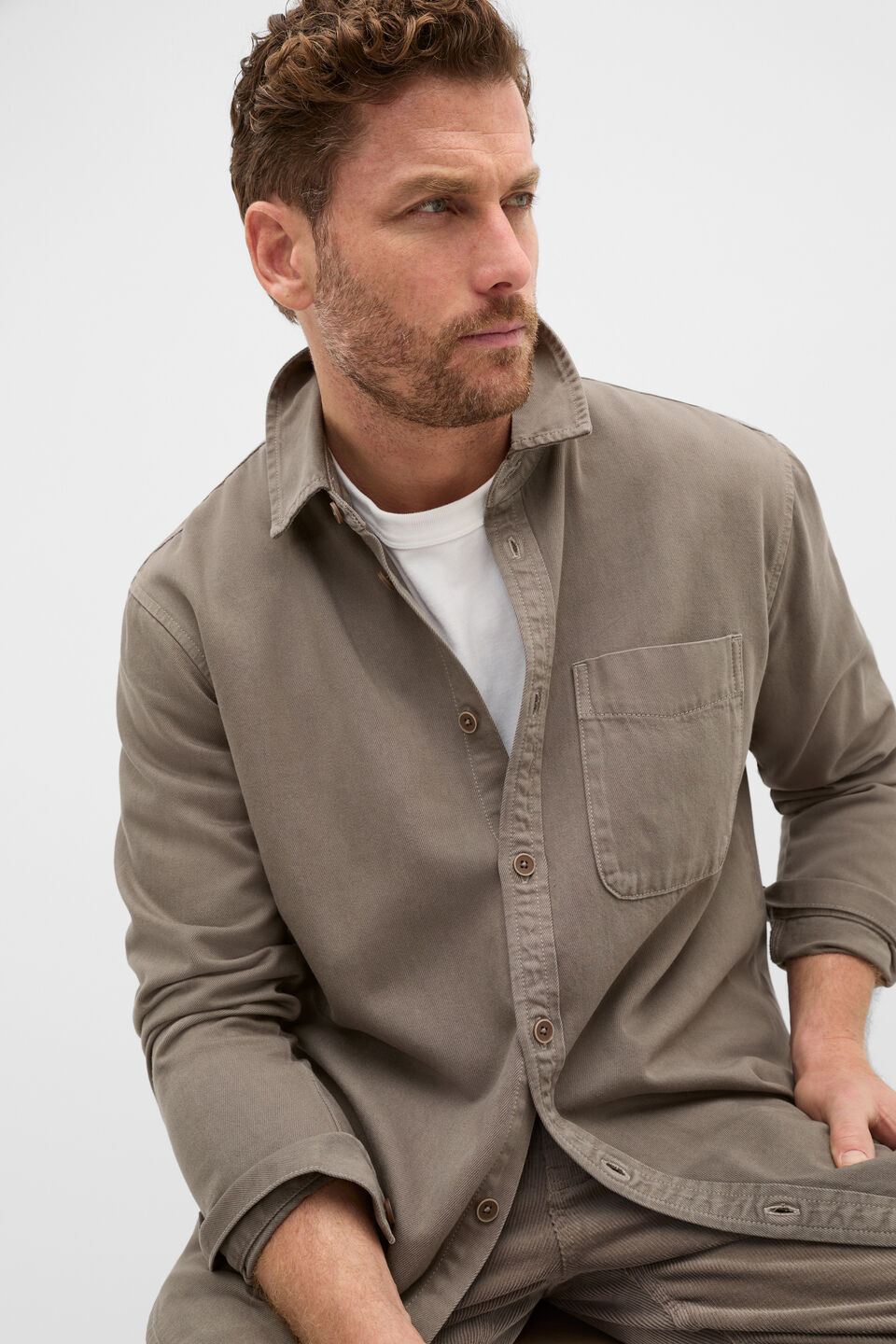 Long Sleeve Twill Shirt  Taupe