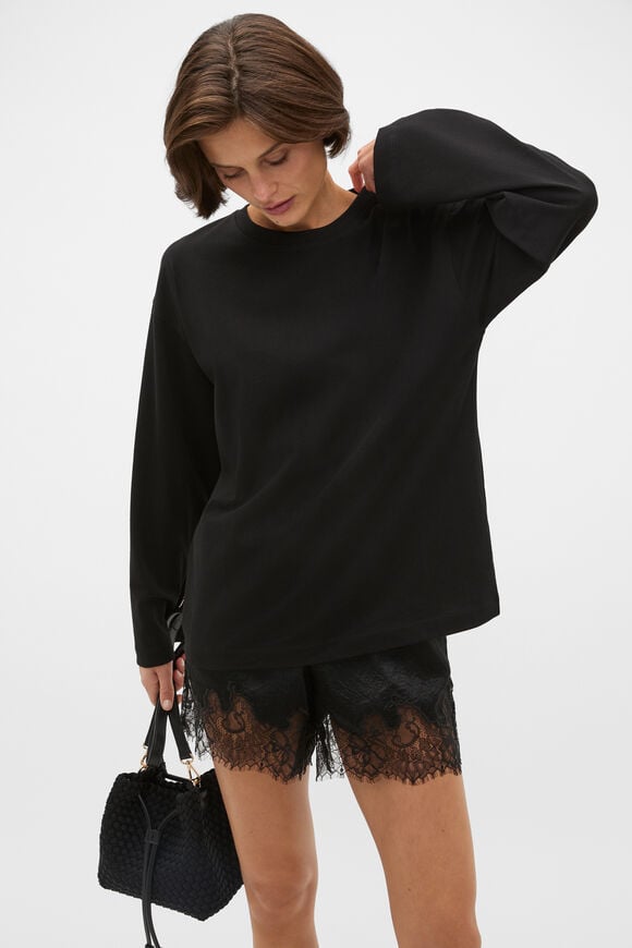 Cotton Relaxed Long Sleeve Top  Black  hi-res