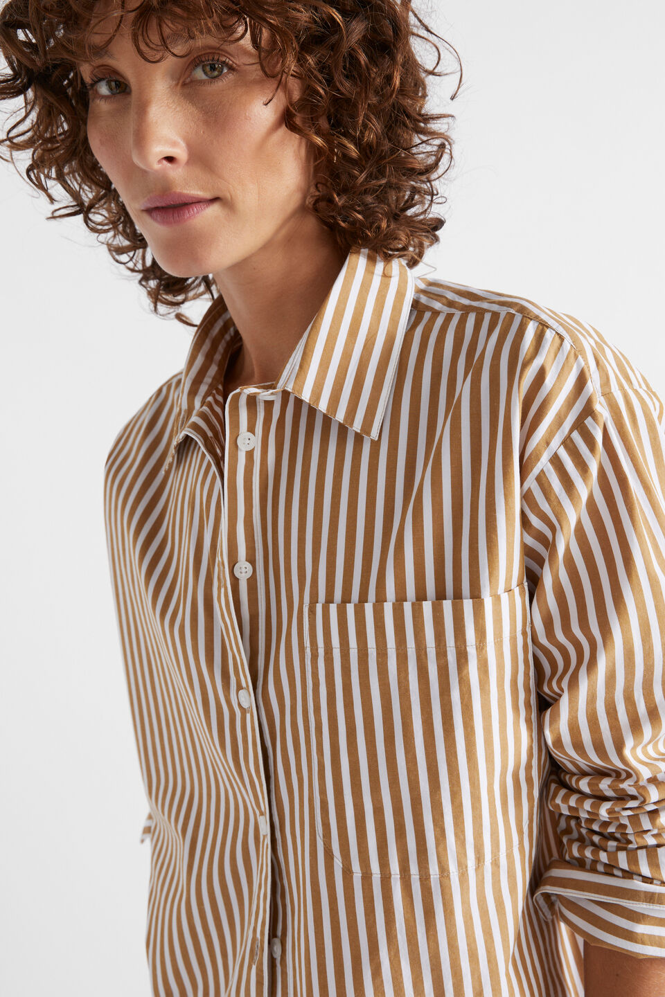 Poplin Pocket Front Shirt  Honey Gold Stripe
